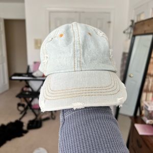 light denim distressed baseball cap